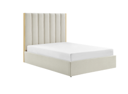 Chloe Beige Bed With Gold Metal Trim And Ottoman Storage