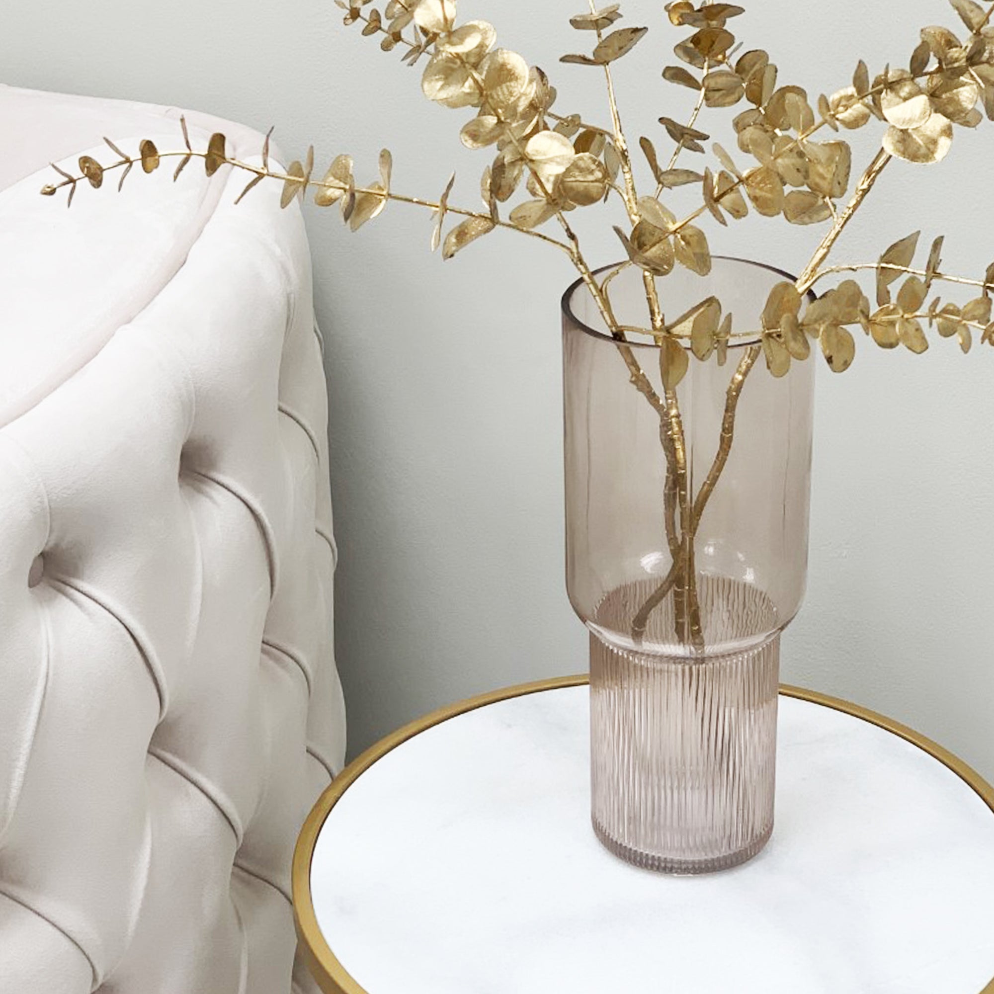 Ribbed Tall Glass Vase in Warm Beige