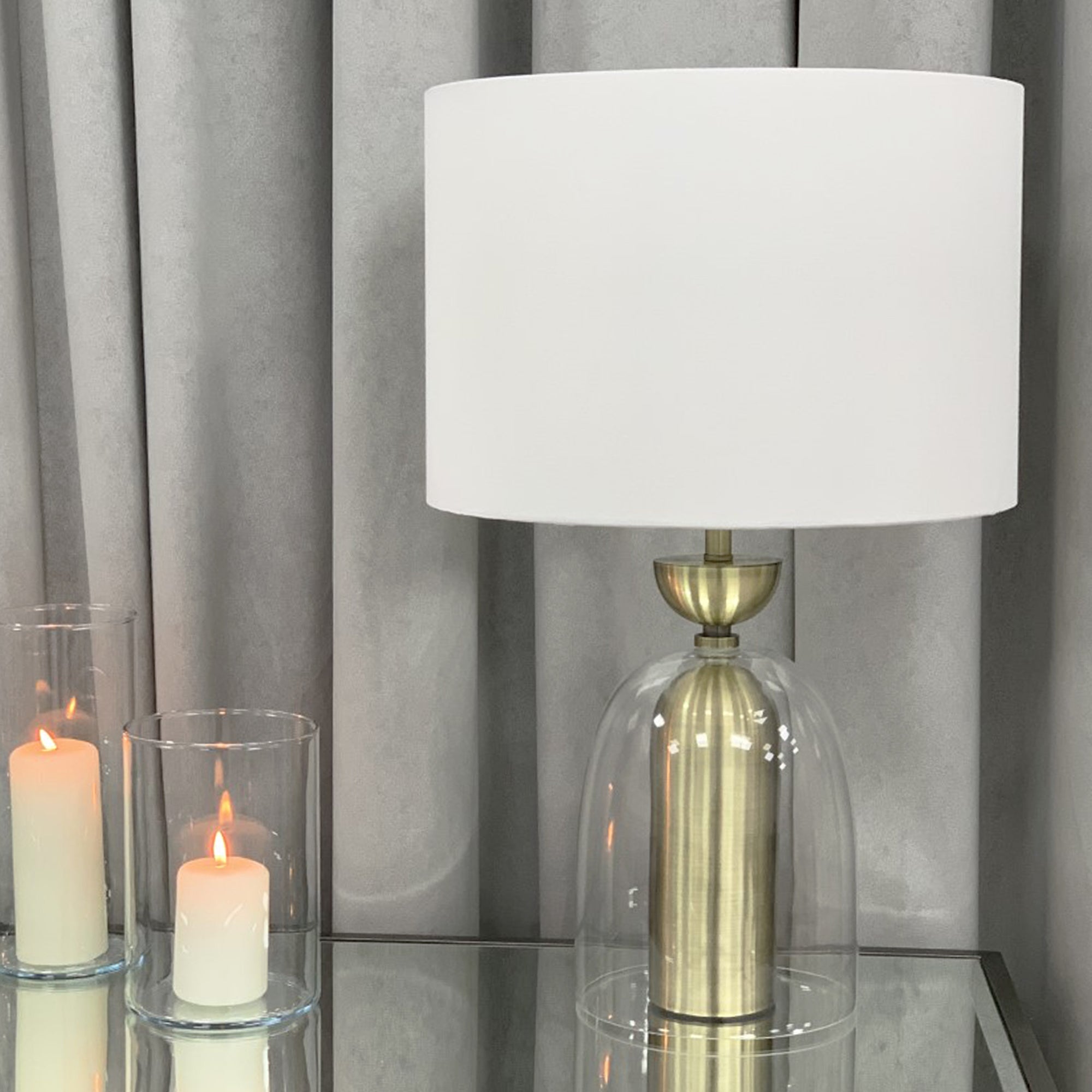 Serene Brass Table Lamp With White Linen Shade