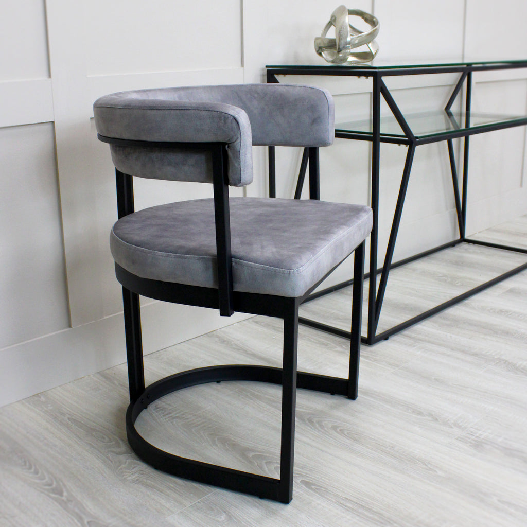 Mia Curved Grey Velvet Dining Chair