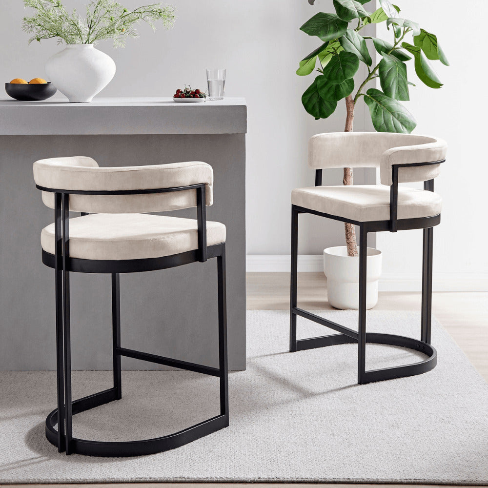 Mia Curved Cream Velvet Counter Stool