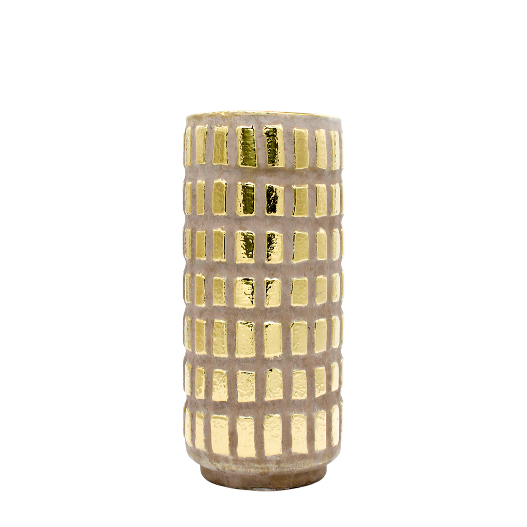 Tall Gold Gilded Block Pattern Vase