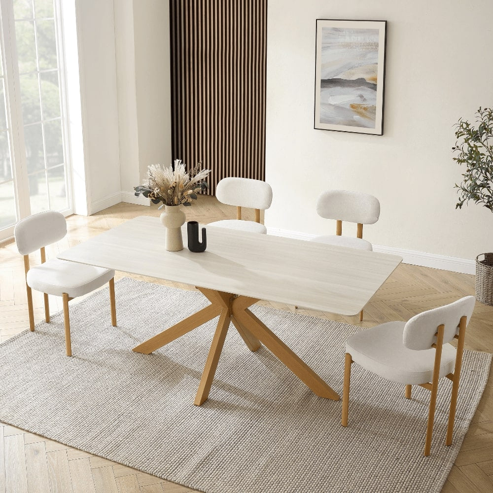 Athens White Ceramic Dining Set With 4 Kiah Chairs
