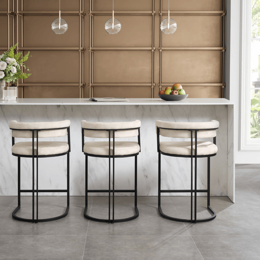 Mia Curved Cream Velvet Counter Stool