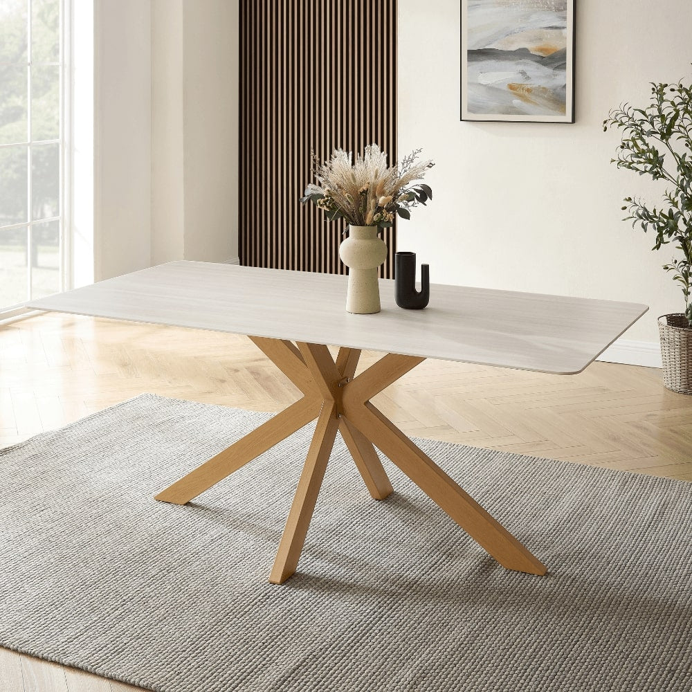 Athens White Ceramic Dining Set With 4 Kiah Chairs