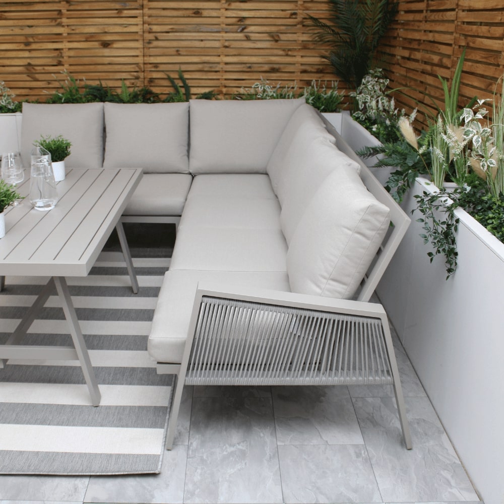 Sicily Light Grey Aluminium 6 Seater Garden Corner Sofa Dining Set