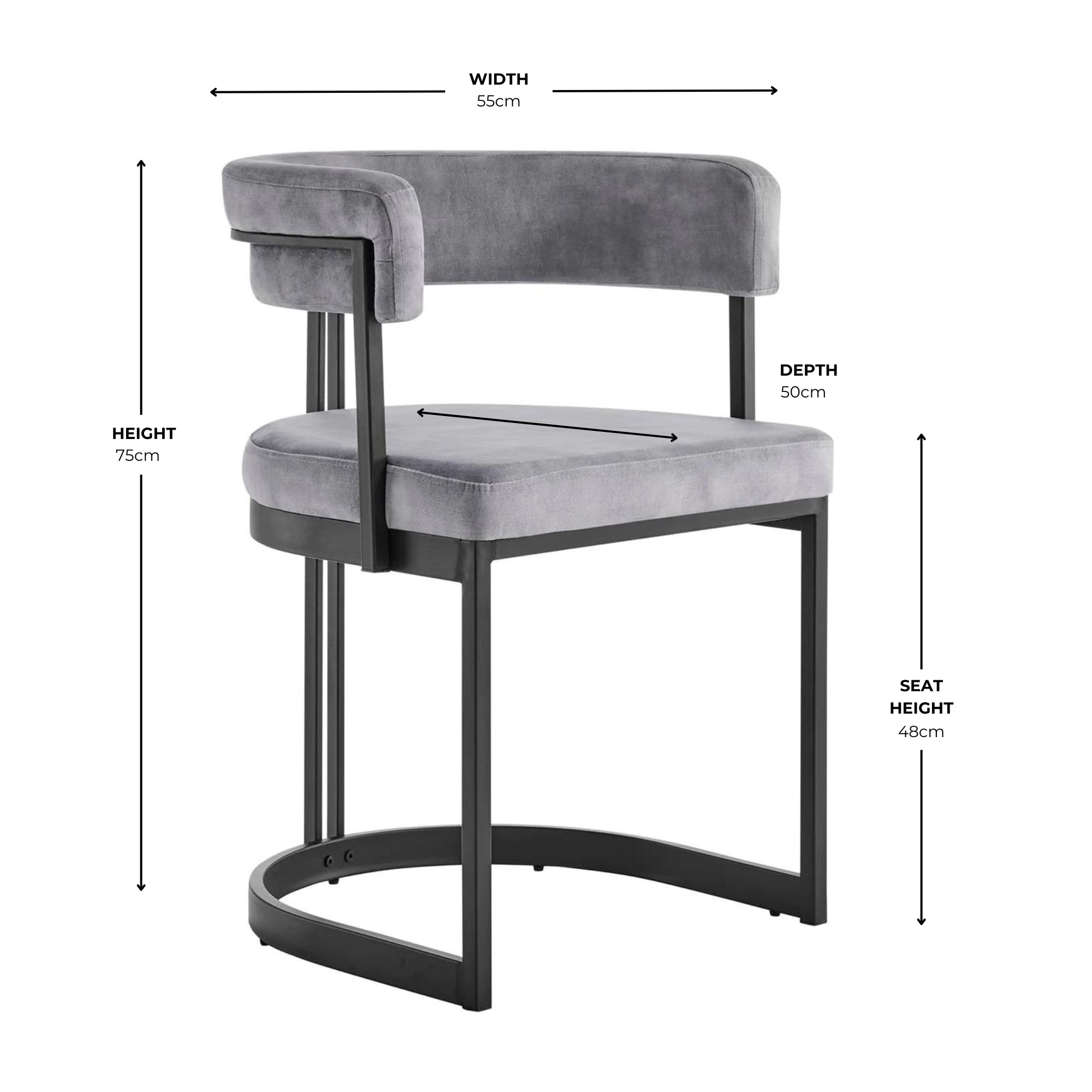 Mia Curved Grey Velvet Dining Chair