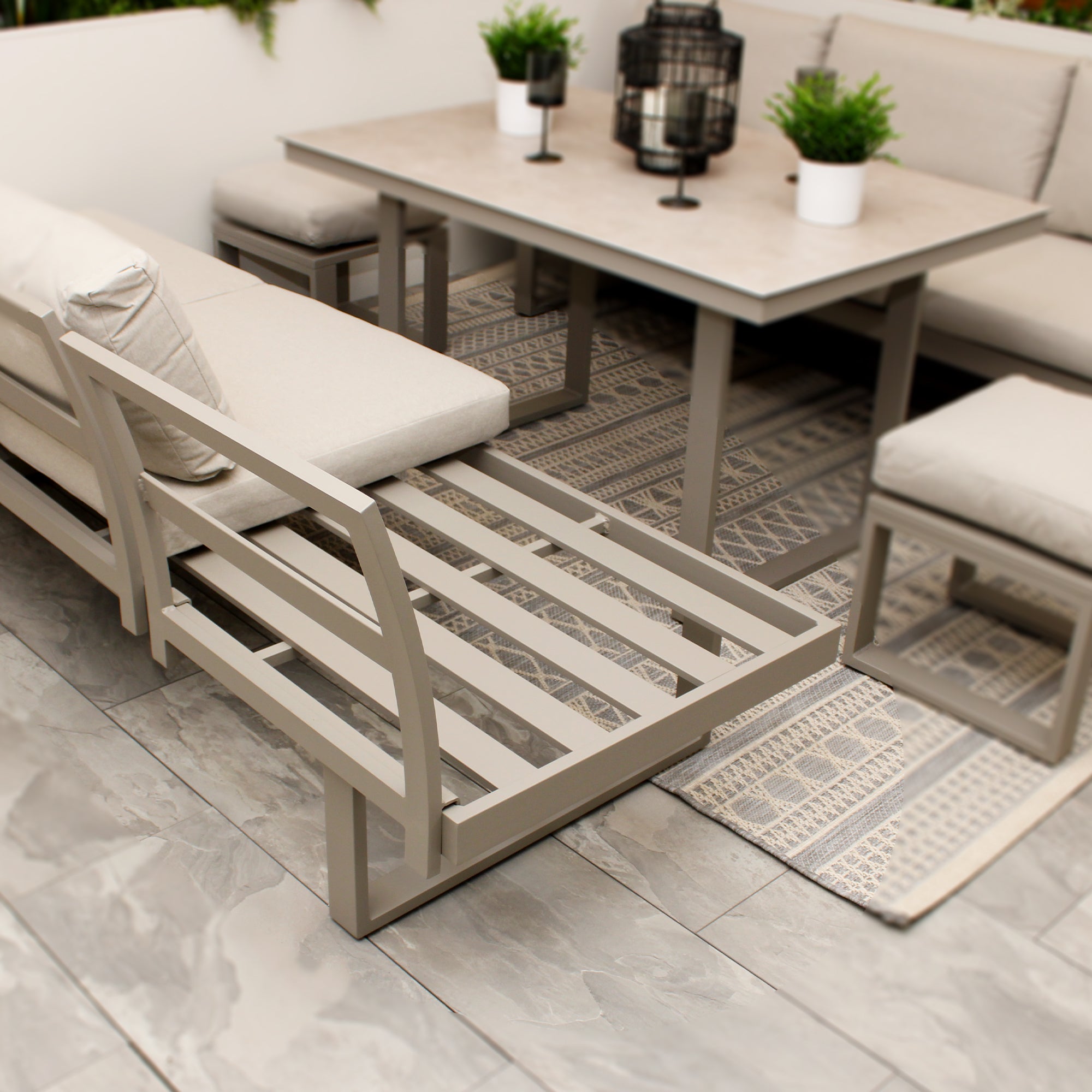 Porto Neutral Light Grey Aluminium Frame Sofa Dining Modular Garden Set