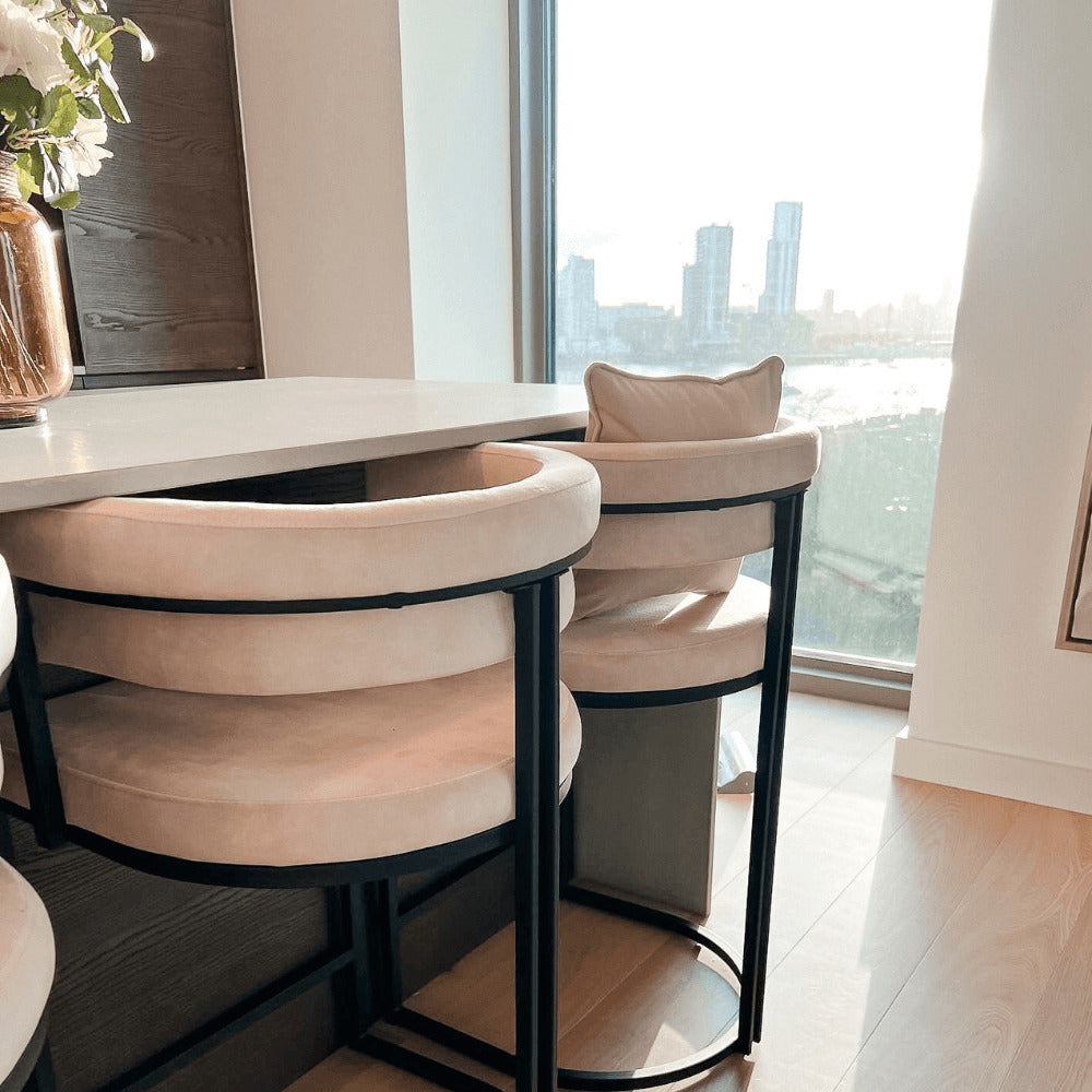 Mia Curved Cream Velvet Counter Stool
