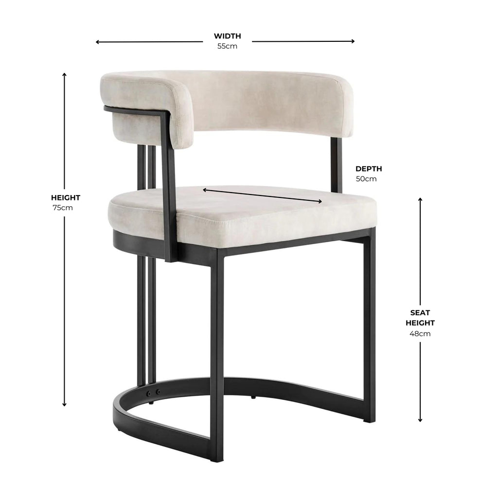 Mia Curved Cream Velvet Dining Chair