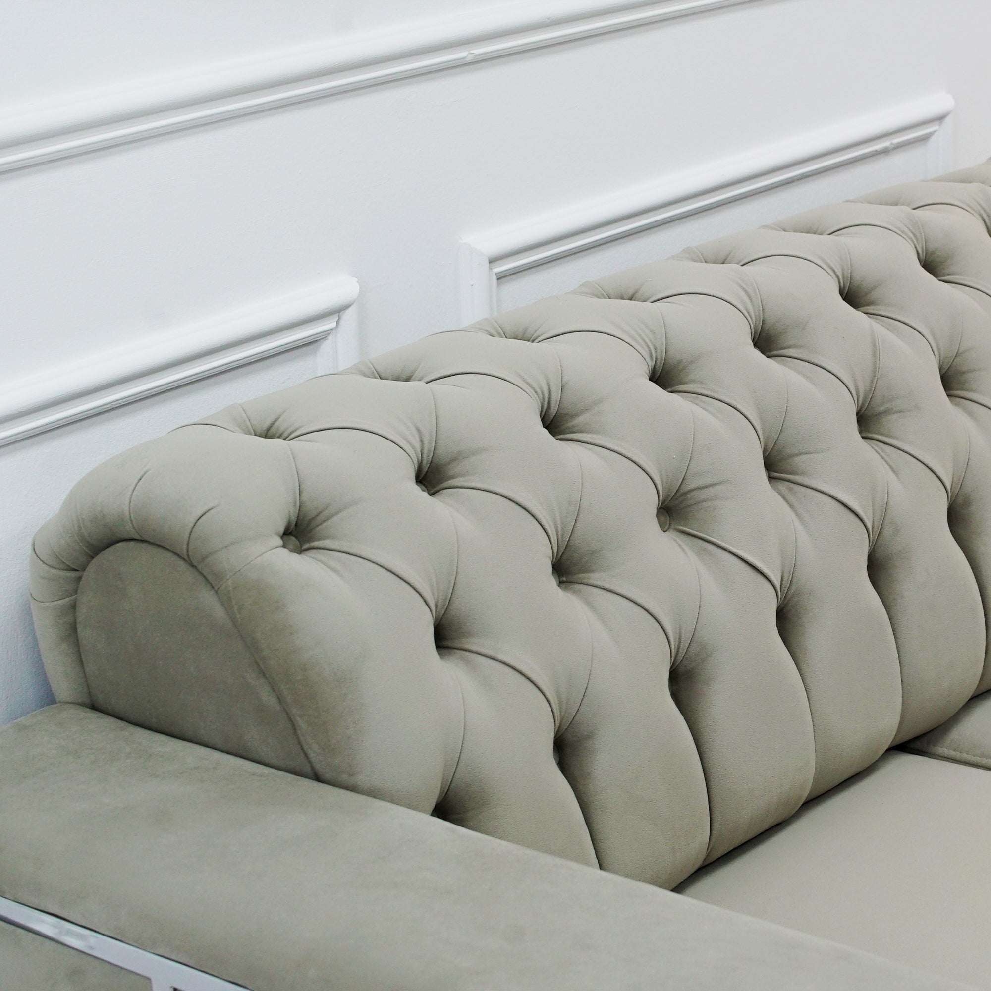 Eliza Light Grey Velvet 2 Seater Sofa With Silver Trim