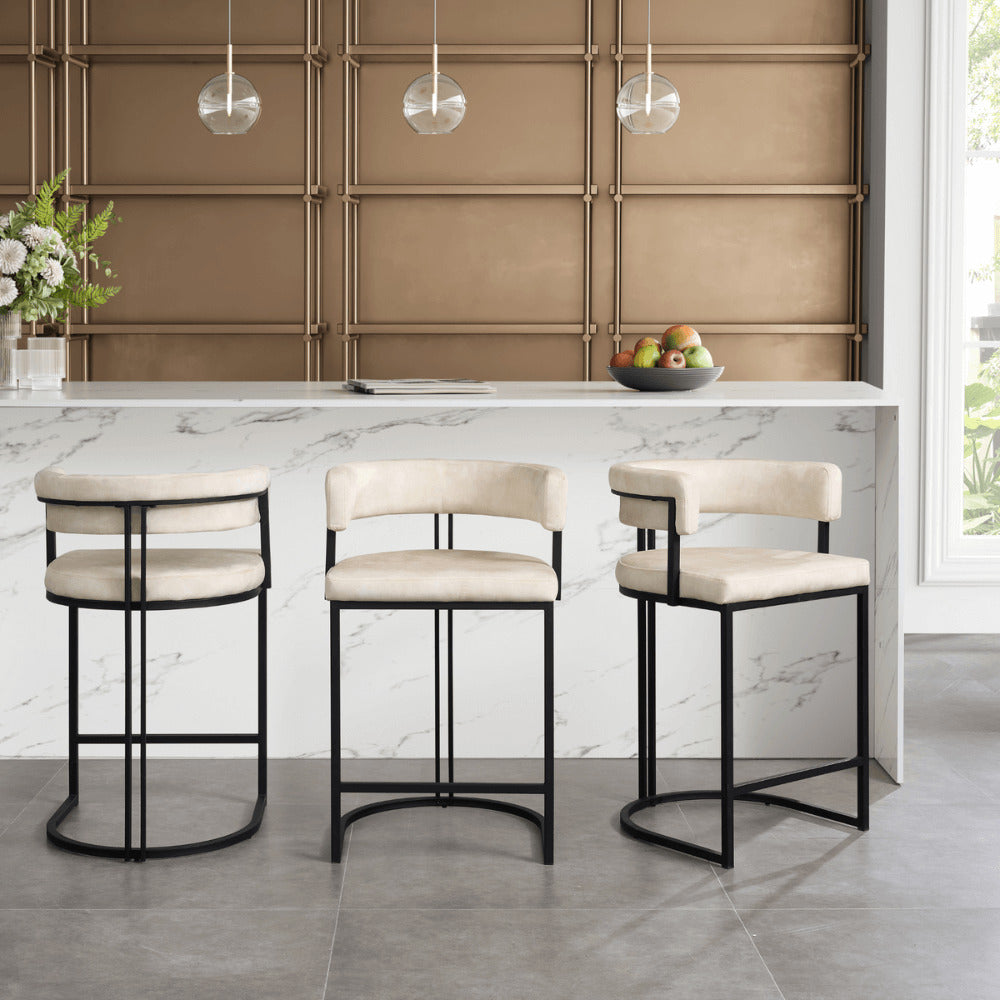 Mia Curved Cream Velvet Counter Stool