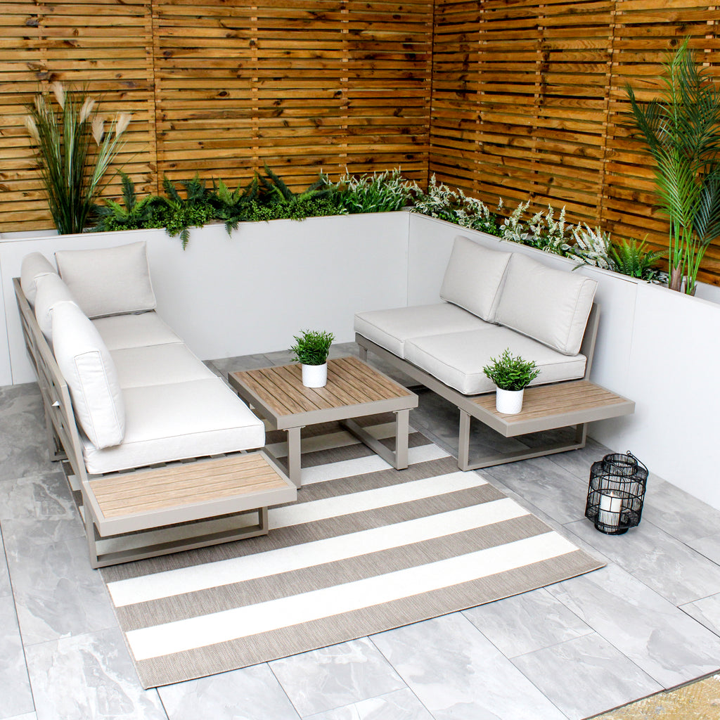 Milan Beige Aluminium 5 Seater Modular Corner Sofa Lounge Garden Set