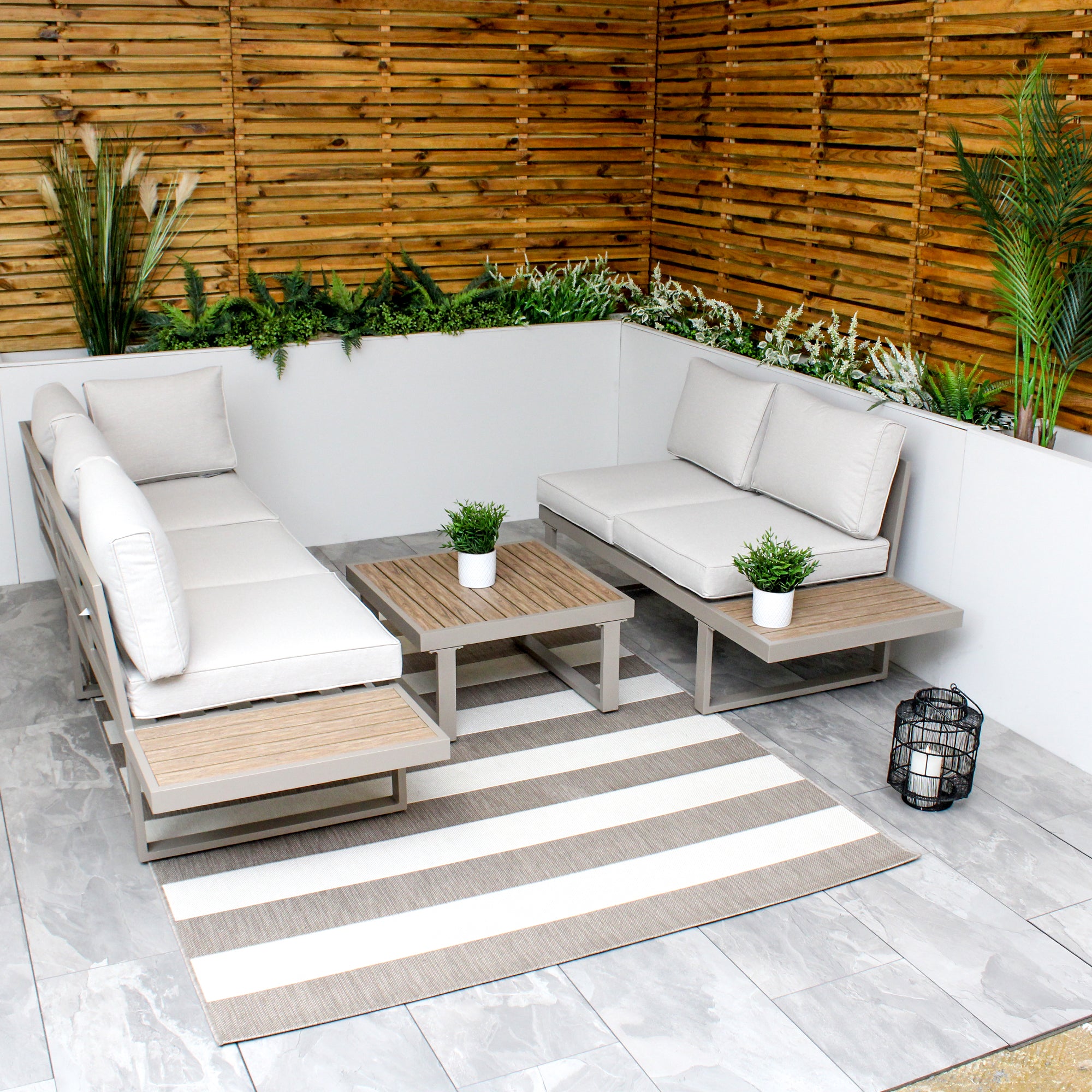 Milan Beige Aluminium 5 Seater Modular Corner Sofa Lounge Garden Set