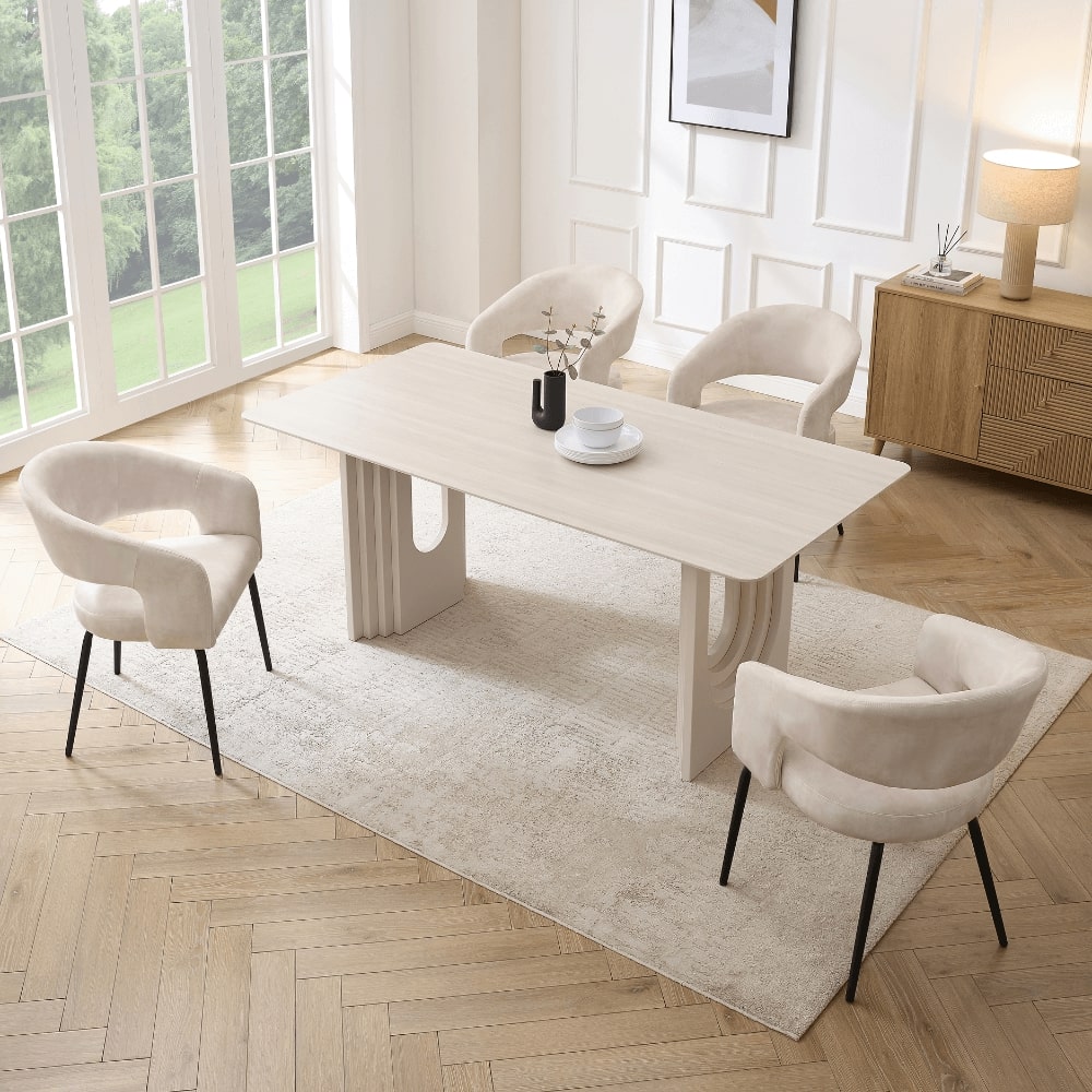 Apollo White Ceramic Dining Set With 4 Jasmine Cream Chairs