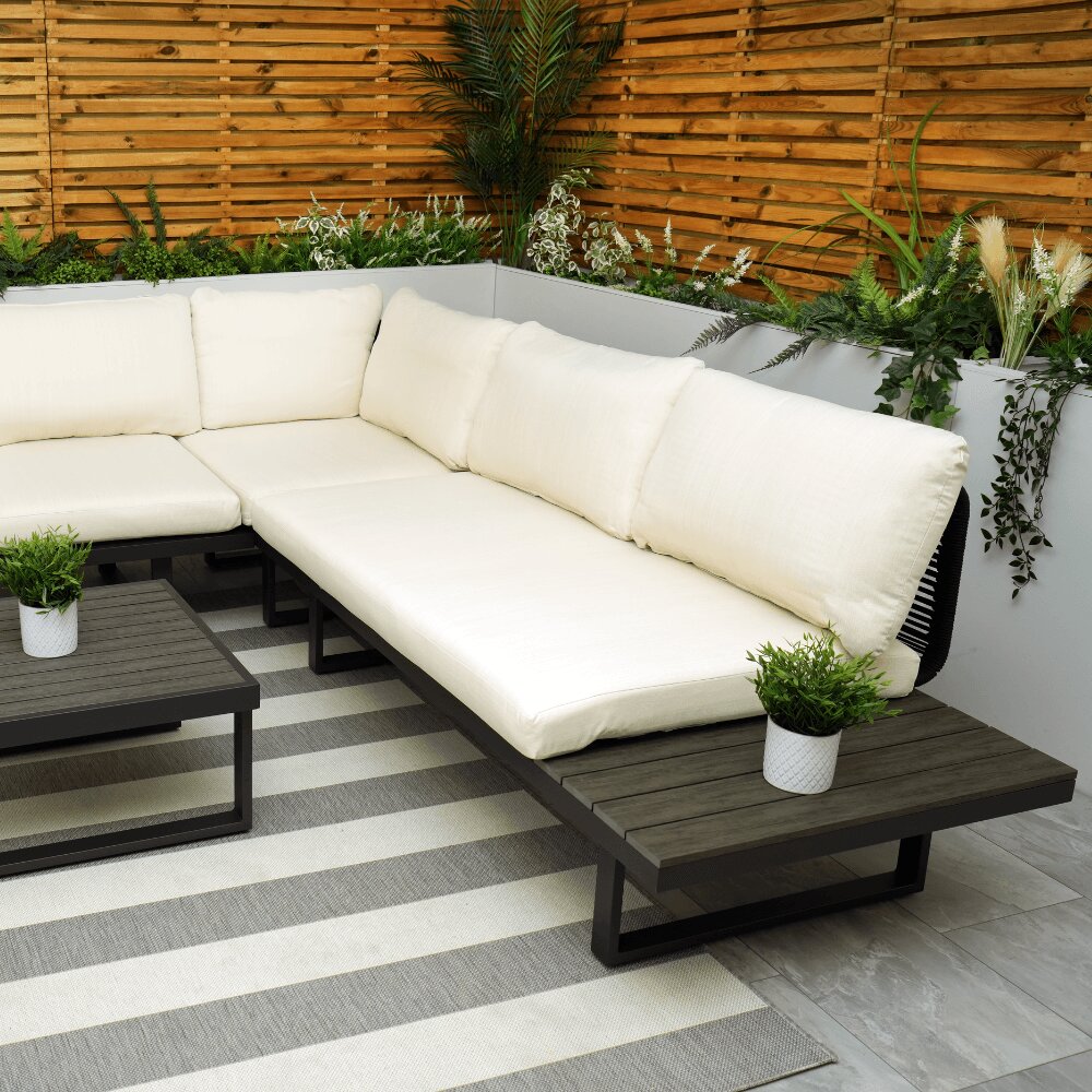 Naples Cream Aluminium 5 Seater Modular Corner Sofa Lounge Garden Set