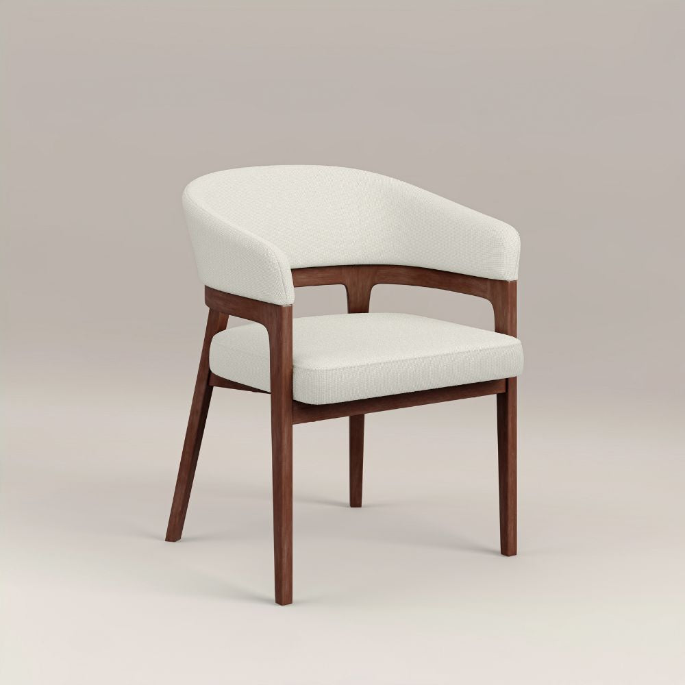 Kenso Walnut Wood Ivory Linen Dining Chair