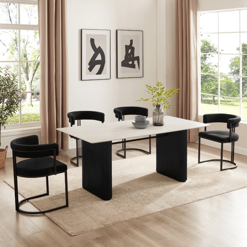 Mia Curved Black Velvet Dining Chair