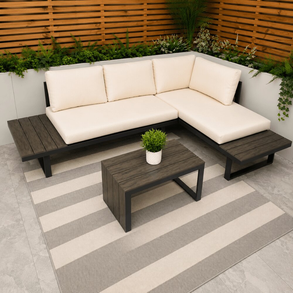 Naples Cream Aluminium 4 Seater Modular Corner Sofa Chaise Garden Set