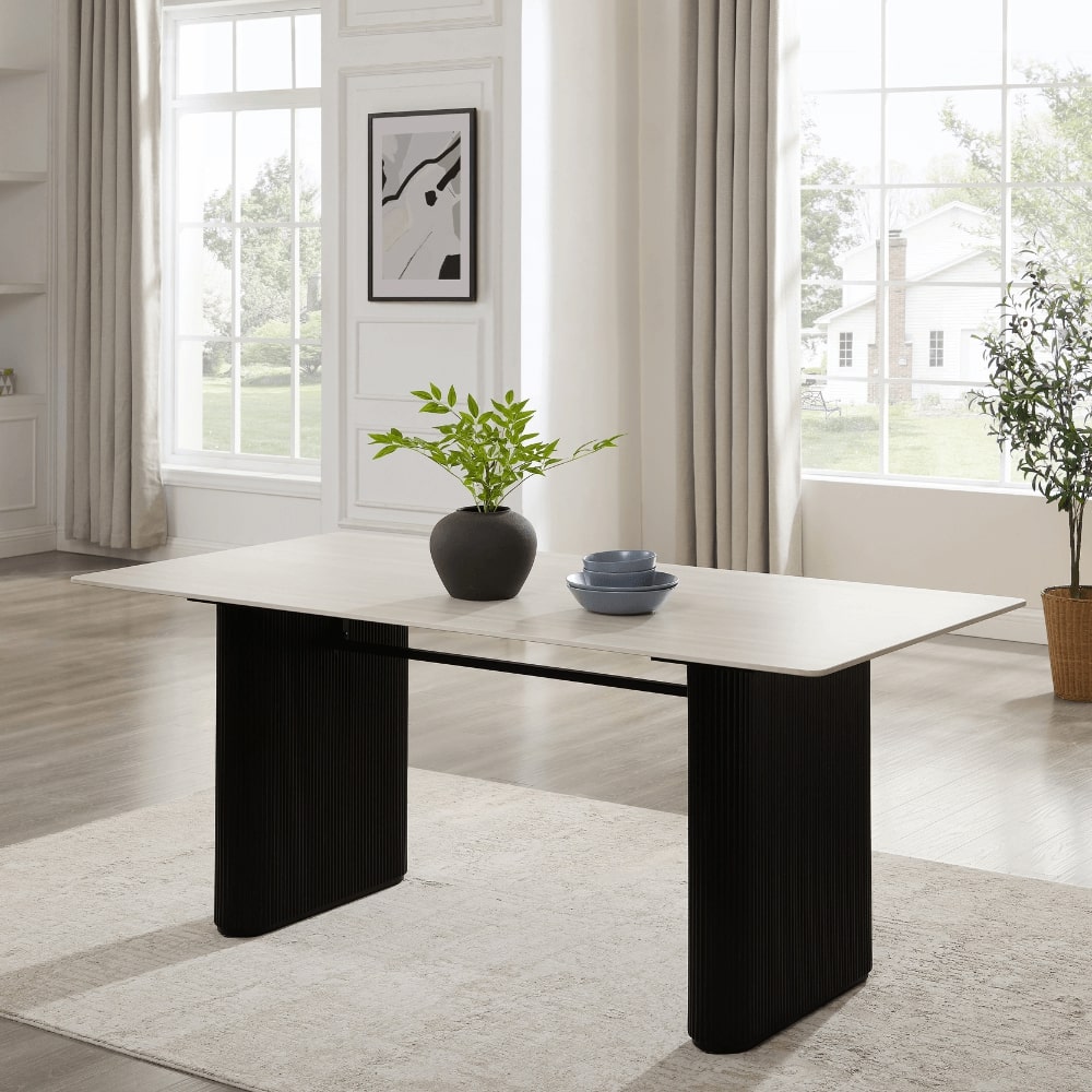Siena White Ceramic Dining Set With 4 Celine Chairs