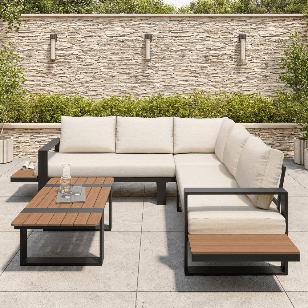 Miami Cream Aluminium 5 Seater Corner Sofa Garden Set