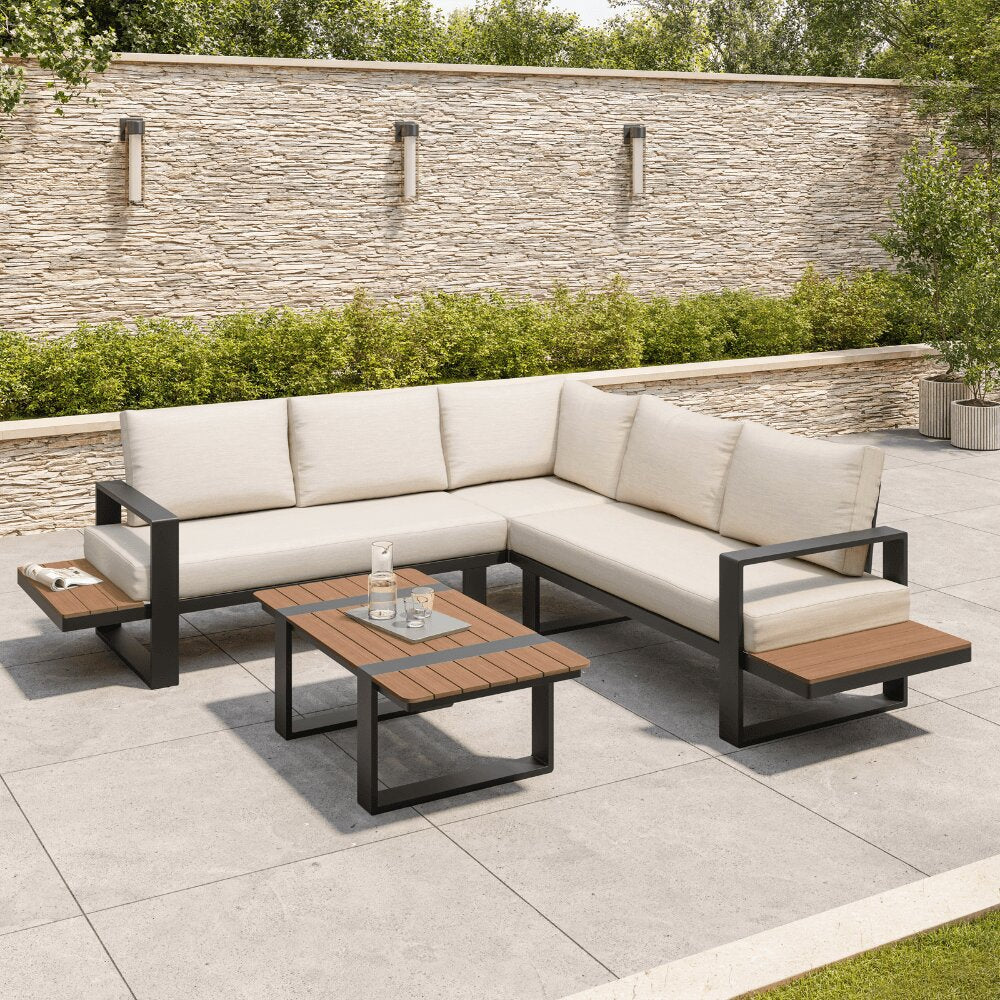 Miami Cream Aluminium 5 Seater Corner Sofa Garden Set