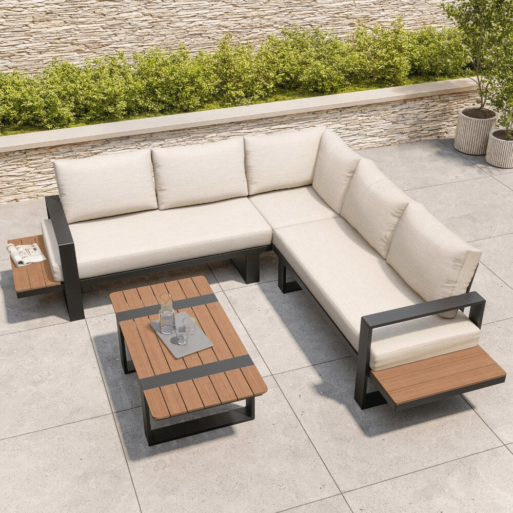 Miami Cream Aluminium 5 Seater Corner Sofa Garden Set