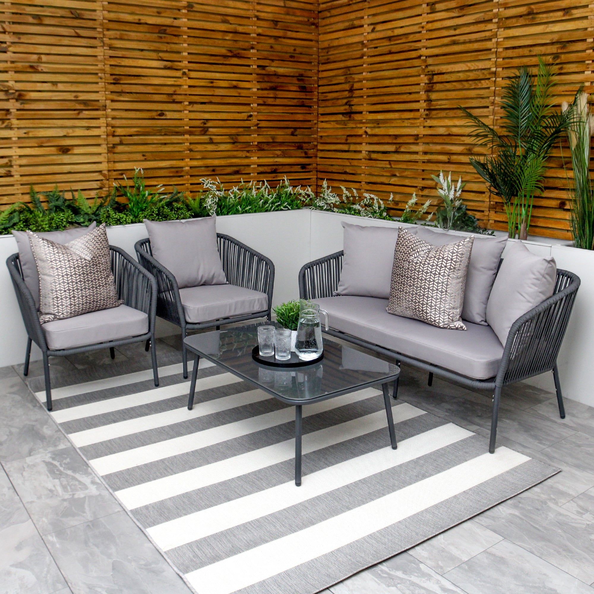 Turin Grey 5 Seater Weave Rope Aluminium Garden Sofa and Coffee Table Set
