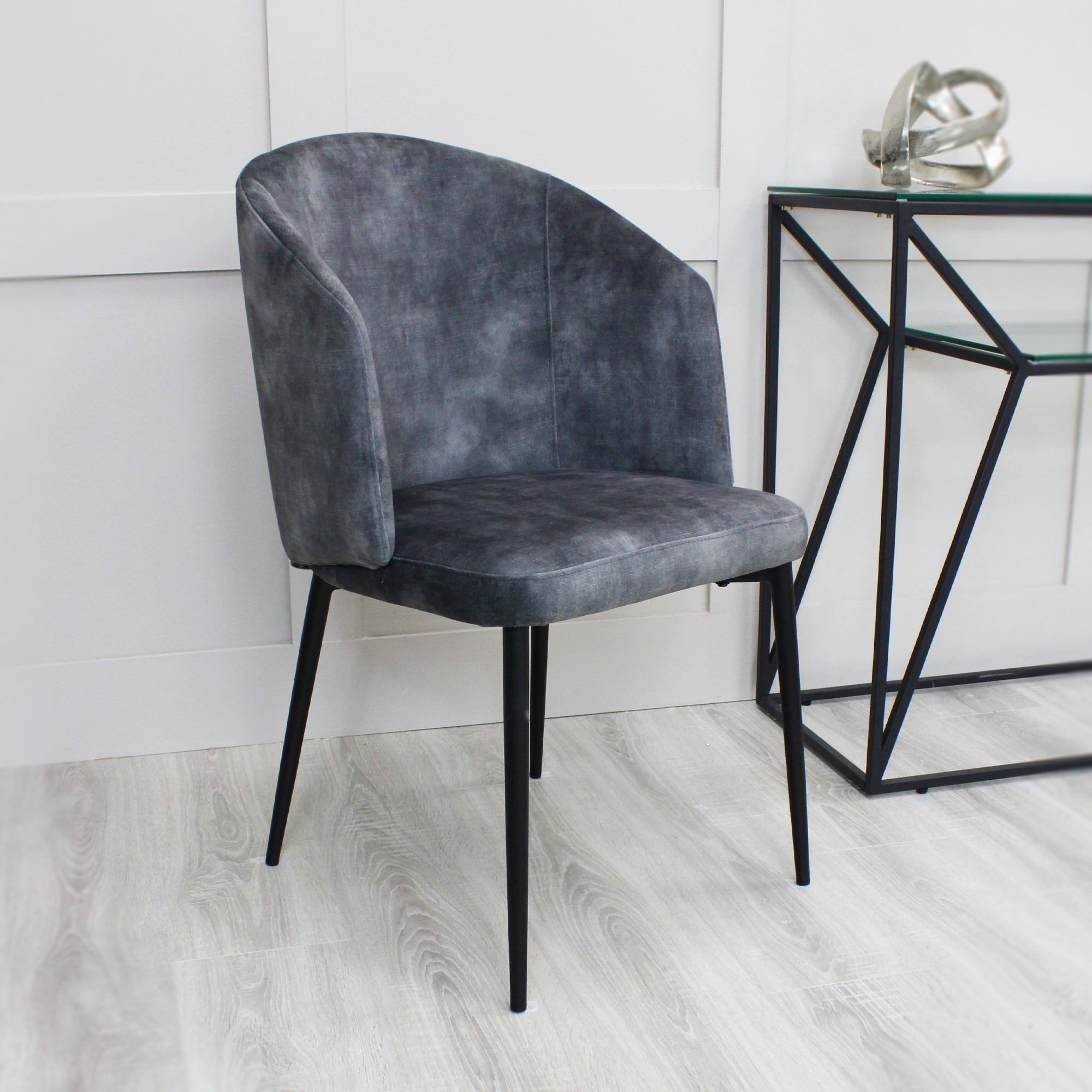 Castelle Grey Curved Velvet Dining Chair