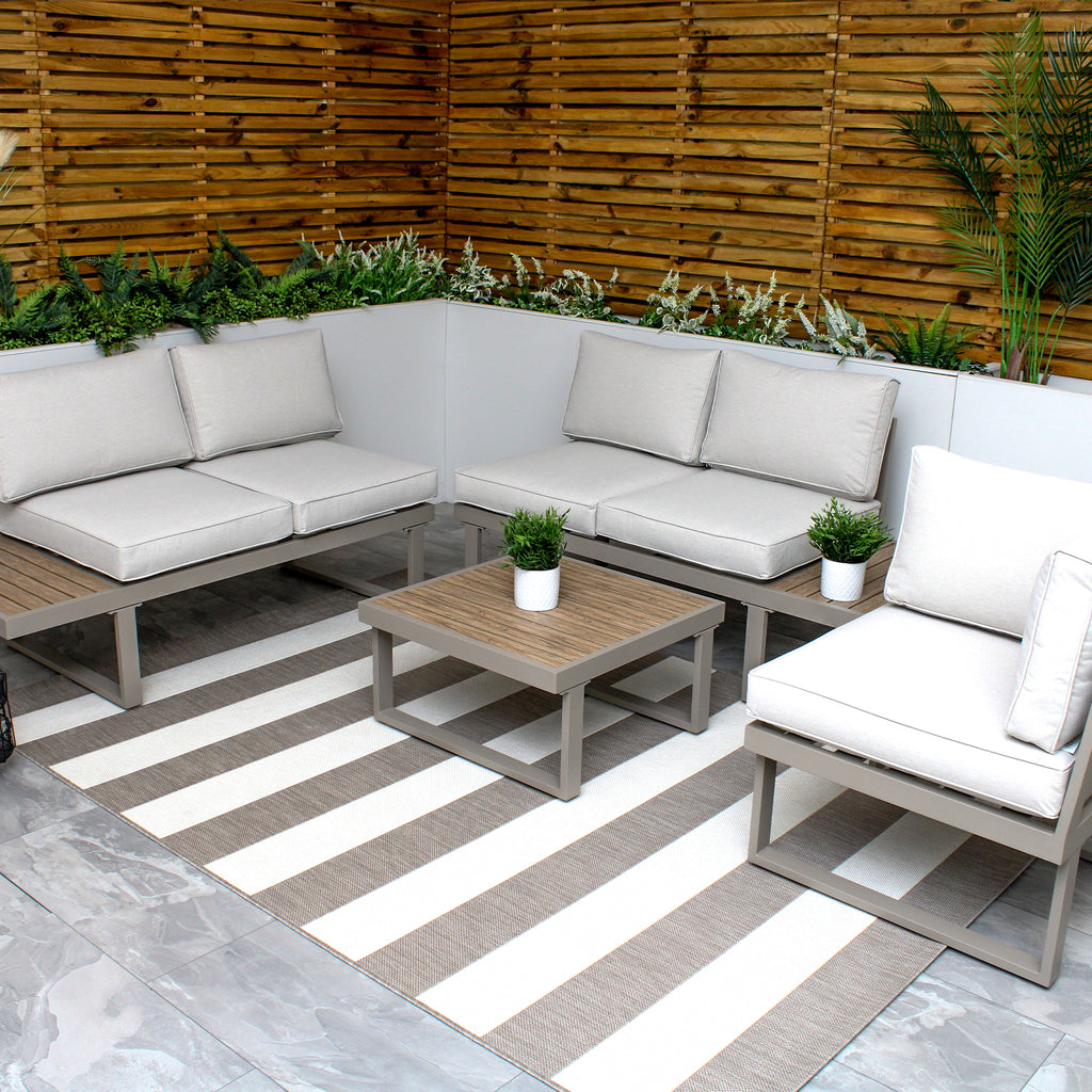 Milan Beige Aluminium 5 Seater Modular Corner Sofa Lounge Garden Set
