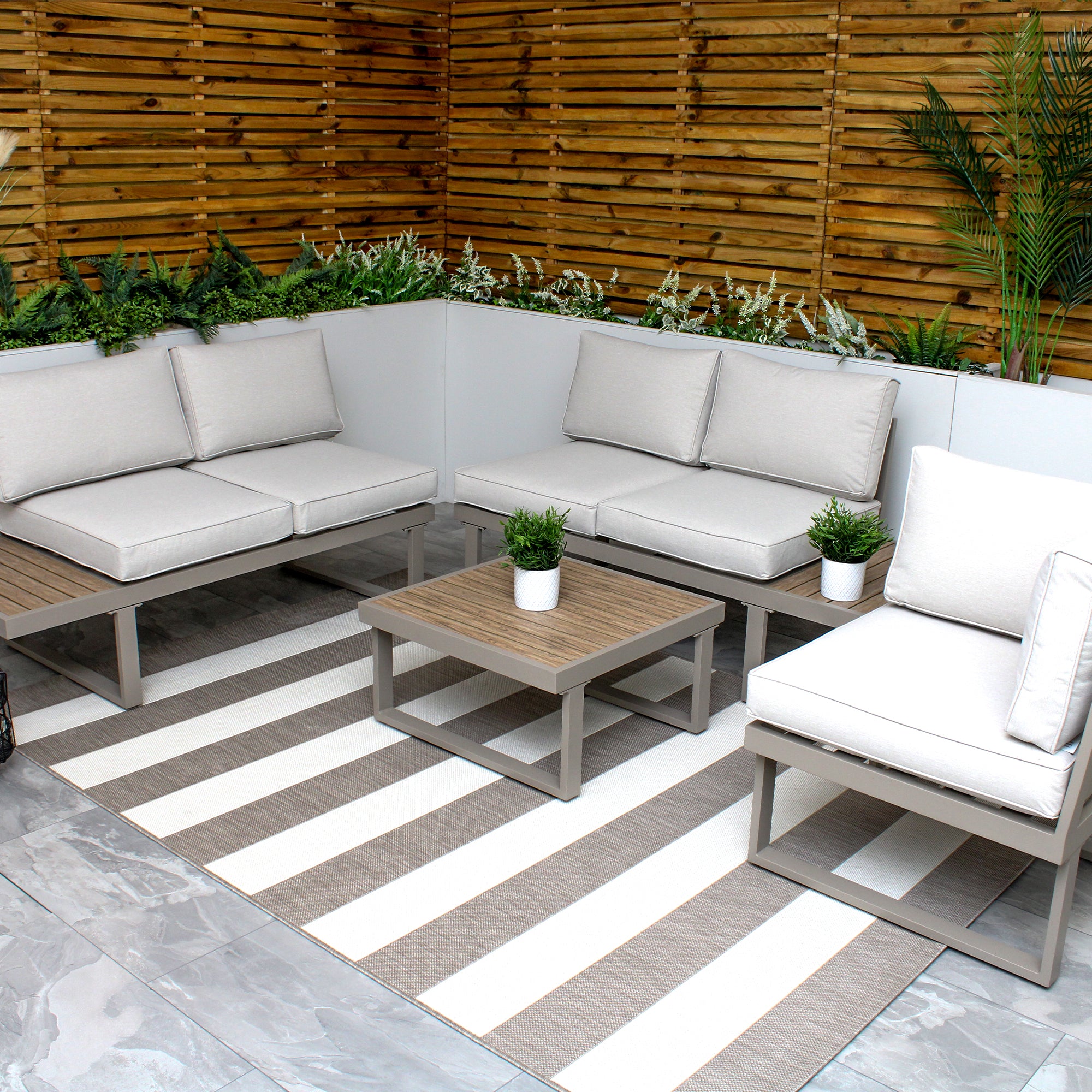 Milan Beige Aluminium 5 Seater Modular Corner Sofa Lounge Garden Set