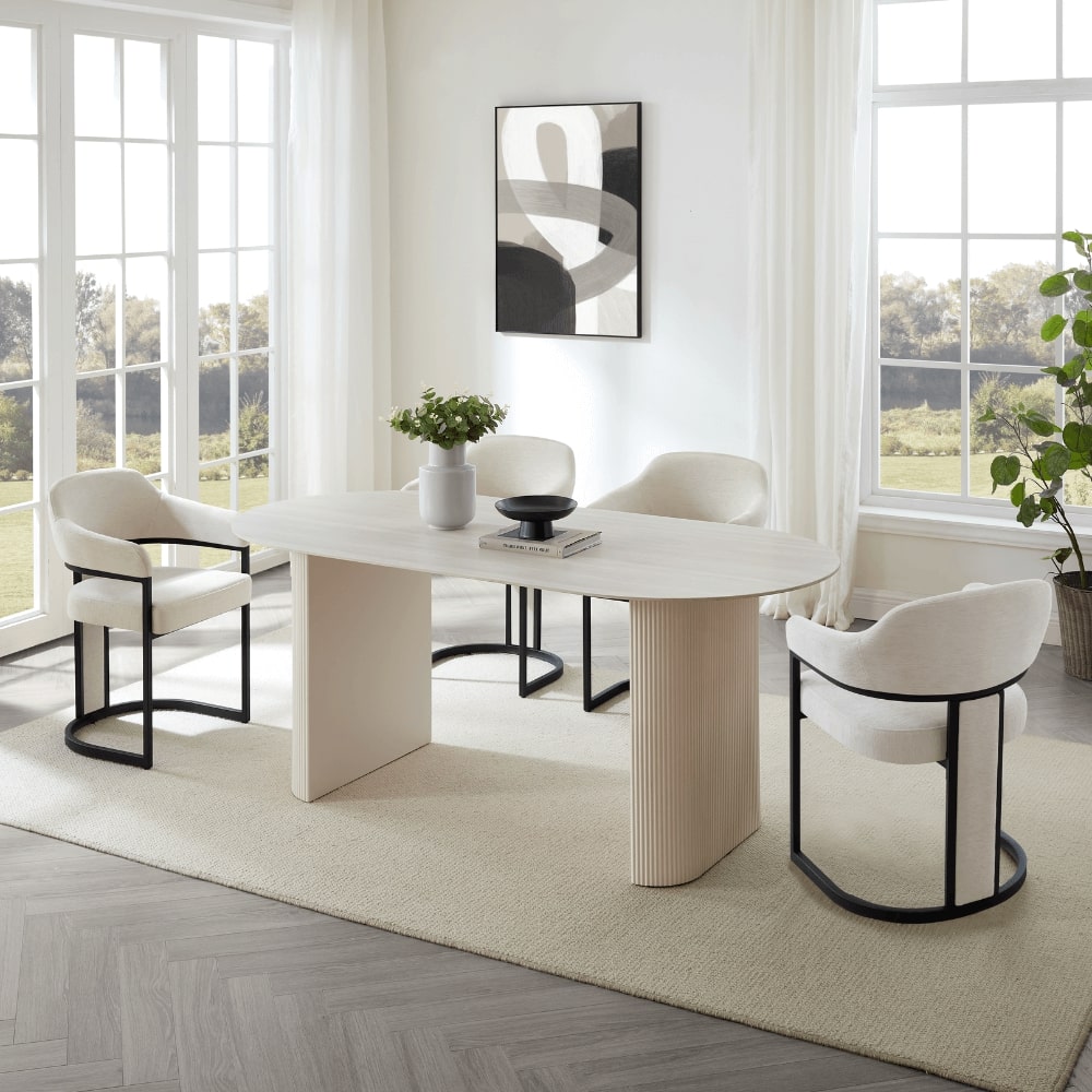 Camilla Curved Cream Chenille Dining Chair