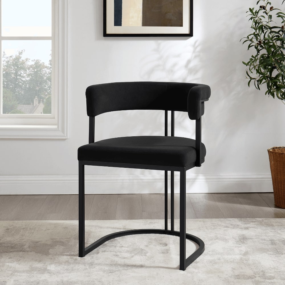 Mia Curved Black Velvet Dining Chair
