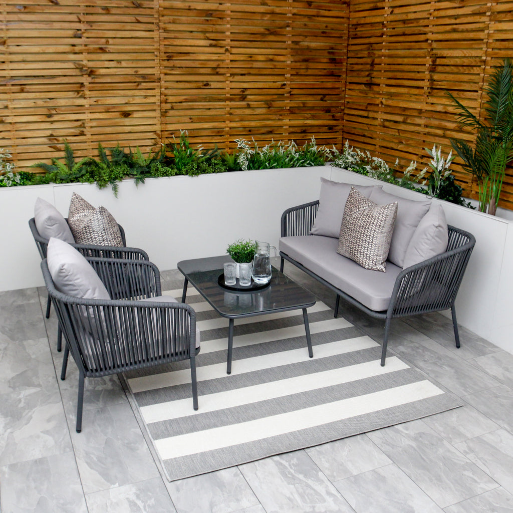 Turin Grey 5 Seater Weave Rope Aluminium Garden Sofa and Coffee Table Set