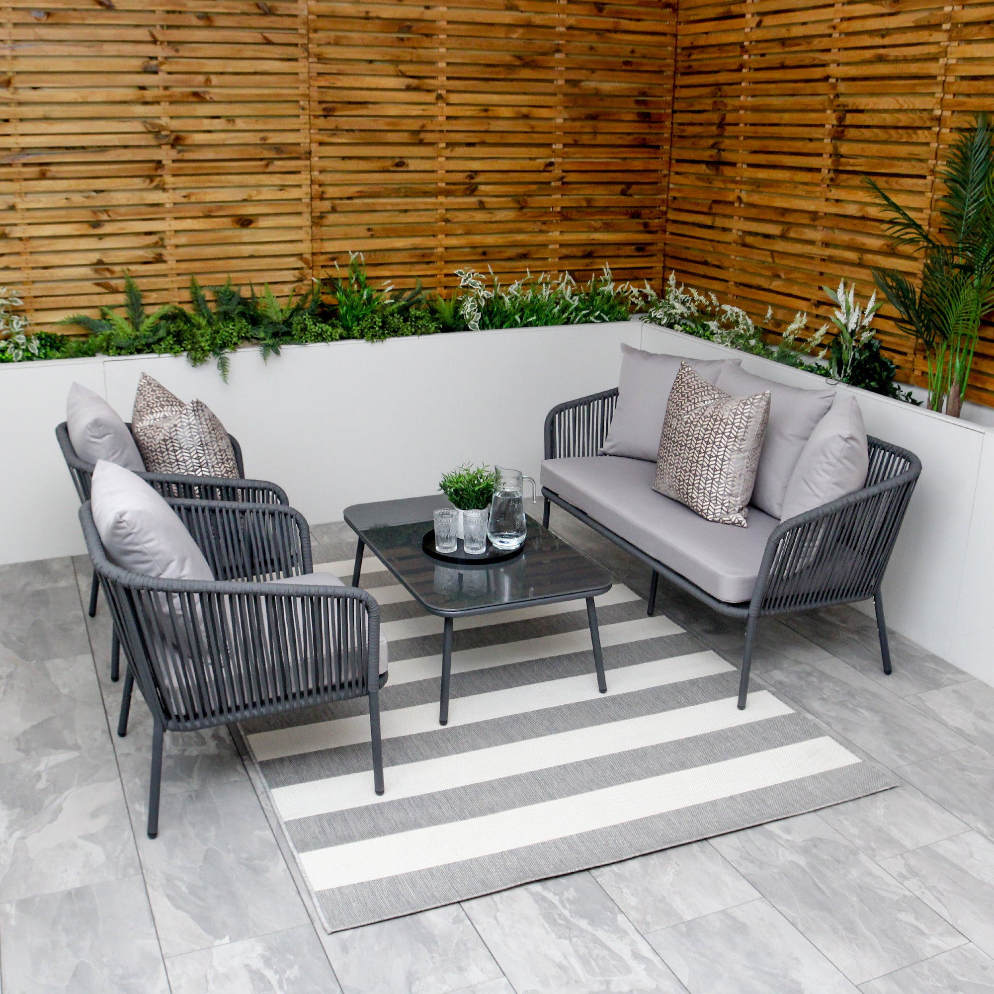 Turin Grey 5 Seater Weave Rope Aluminium Garden Sofa and Coffee Table Set
