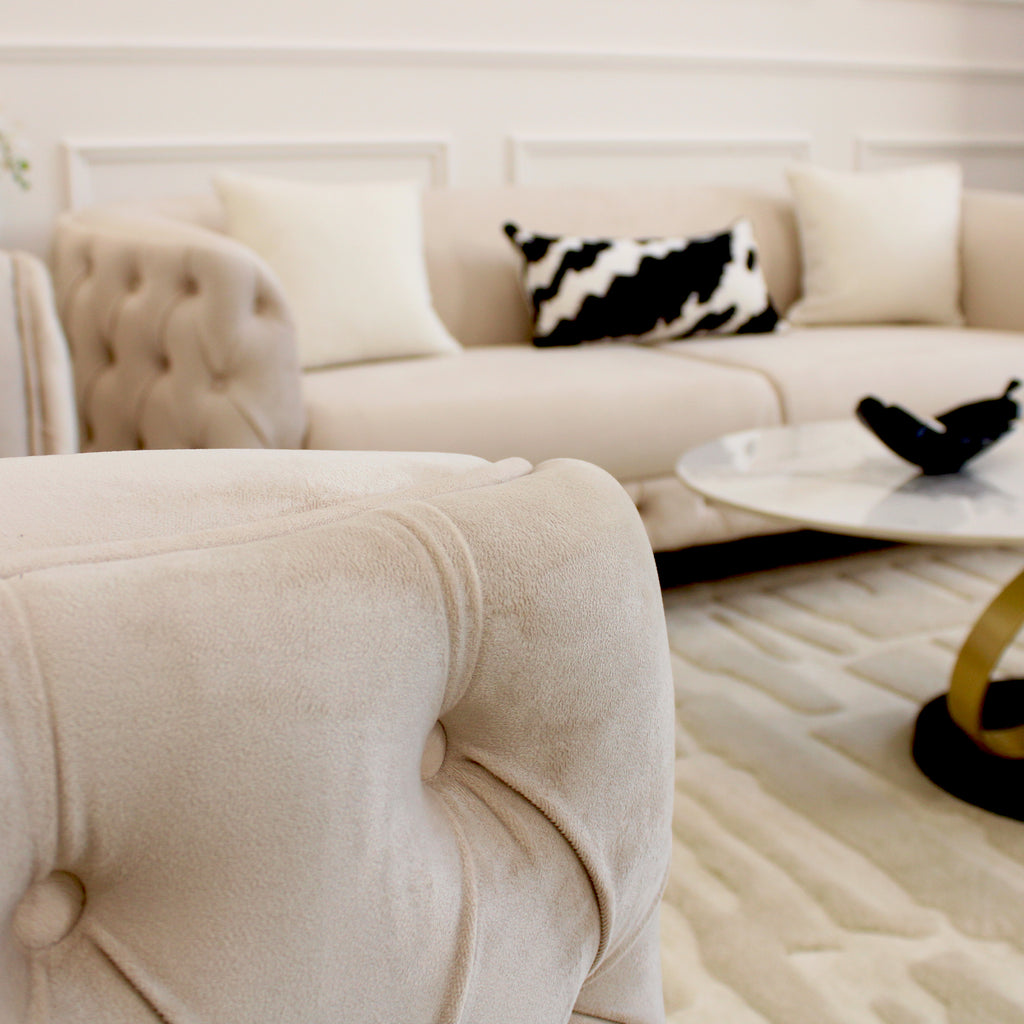 Louise Cream Velvet Sofa With Gold Legs 3 Seater