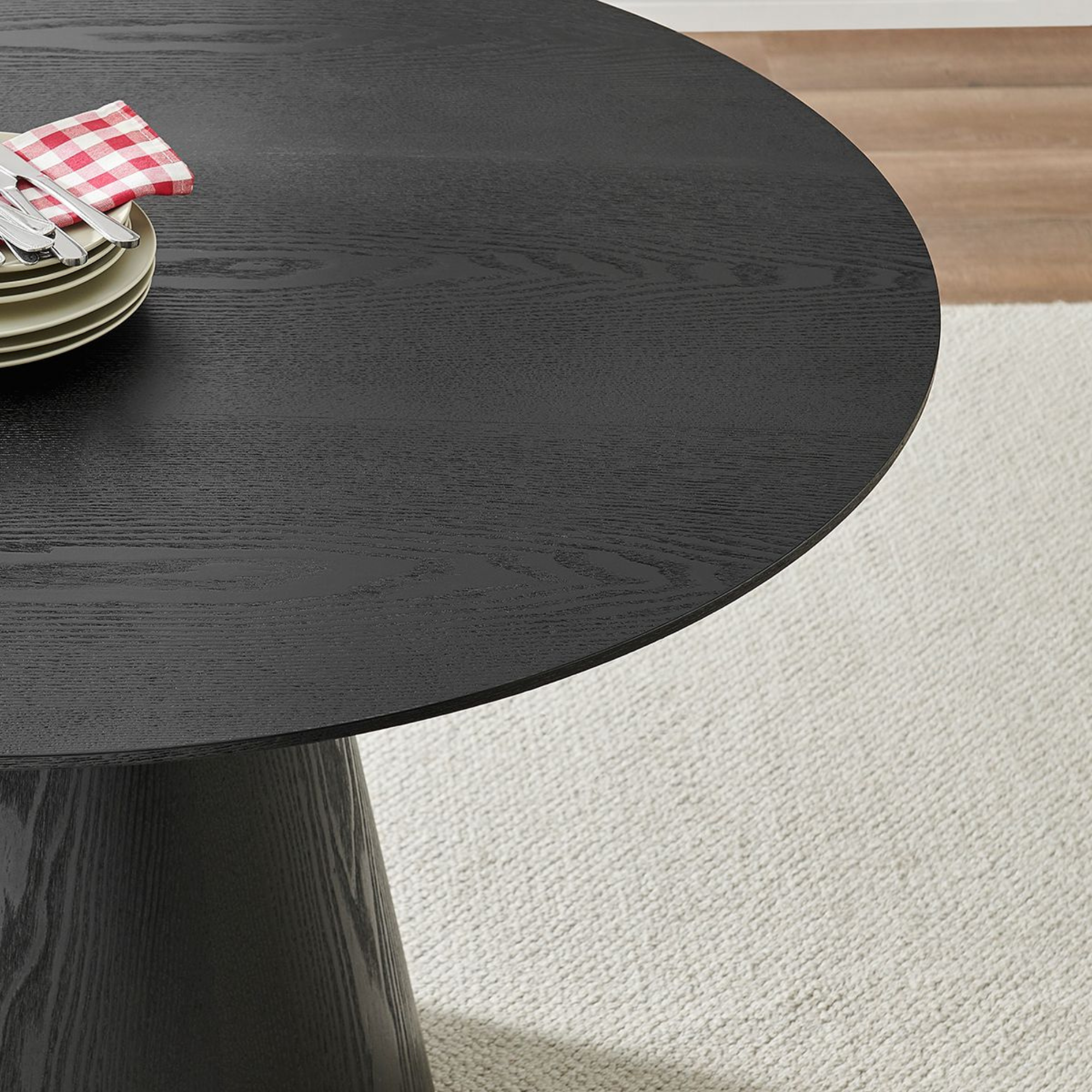 Casa Black Round Wooden Dining Table with Wooden Base