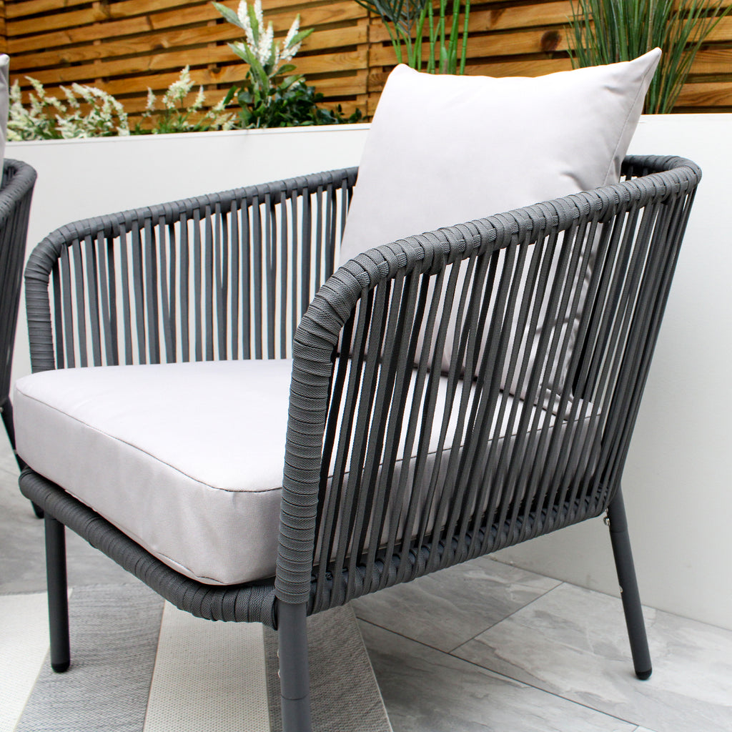 Turin Grey 5 Seater Weave Rope Aluminium Garden Sofa and Coffee Table Set