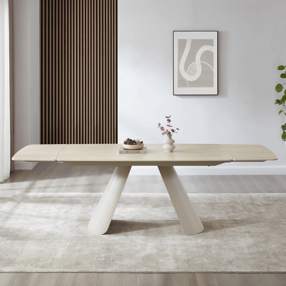Petra Cream Travertine Ceramic Dining Set With 4 Camilla Chairs