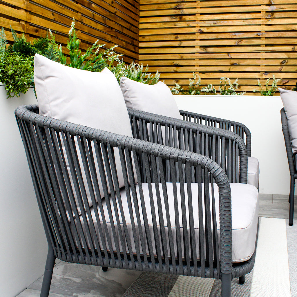 Turin Grey 5 Seater Weave Rope Aluminium Garden Sofa and Coffee Table Set