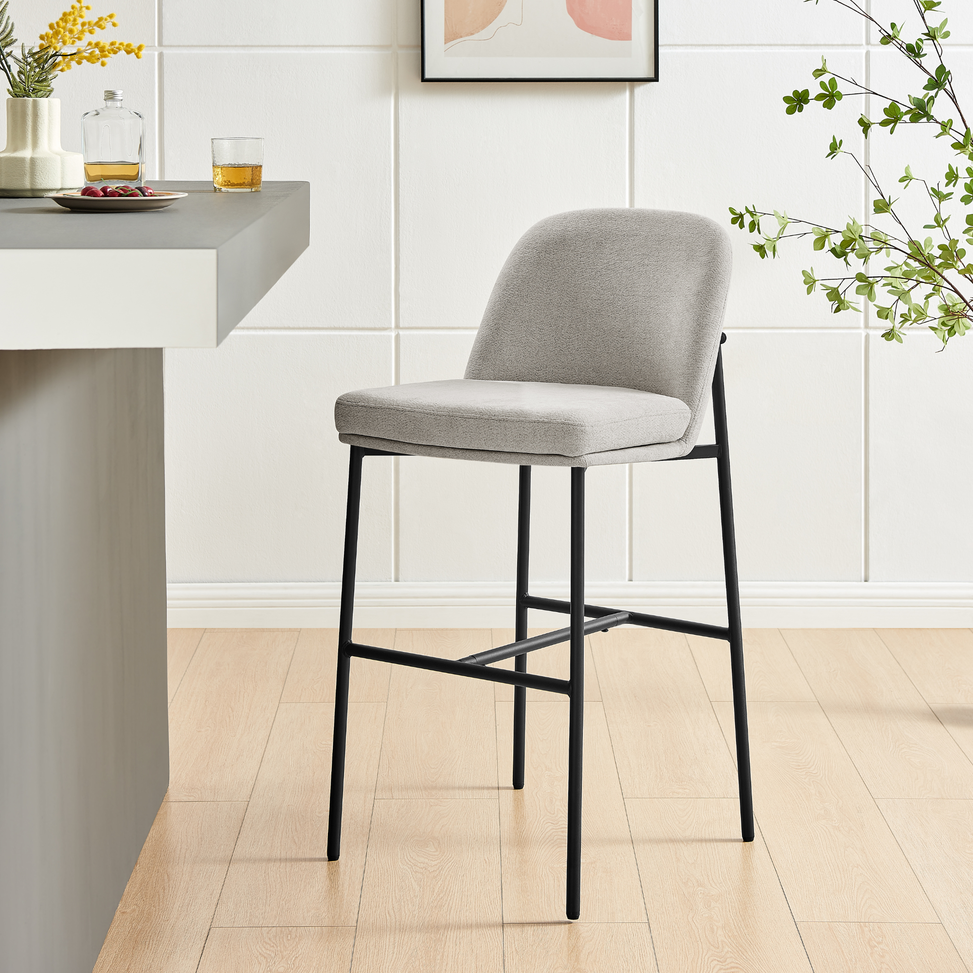 Nora Curved Light Grey Fabric Barstool