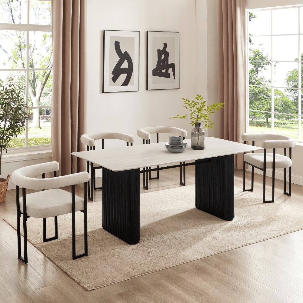 Celine Curved Cream Chenille Dining Chair