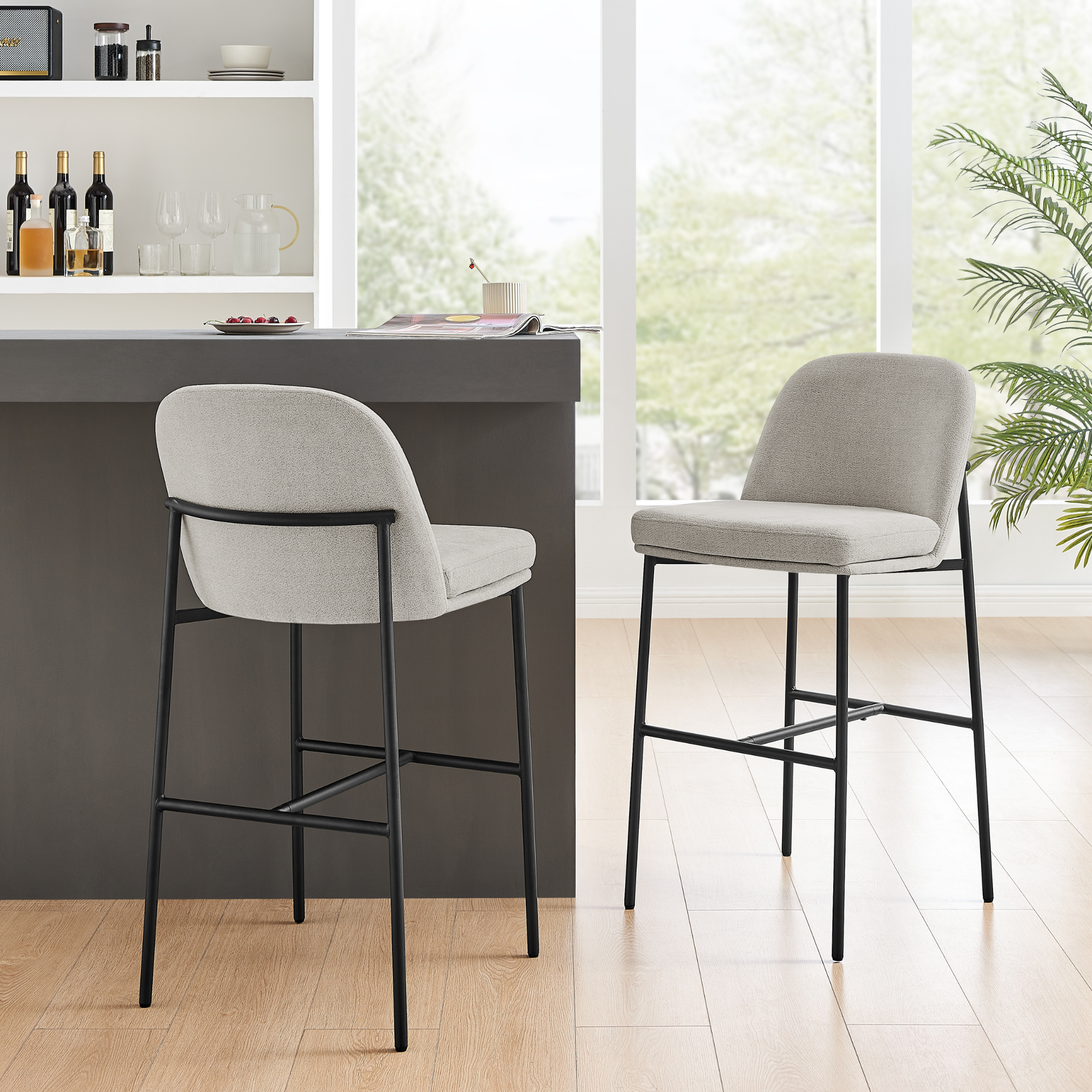 Nora Curved Light Grey Fabric Barstool