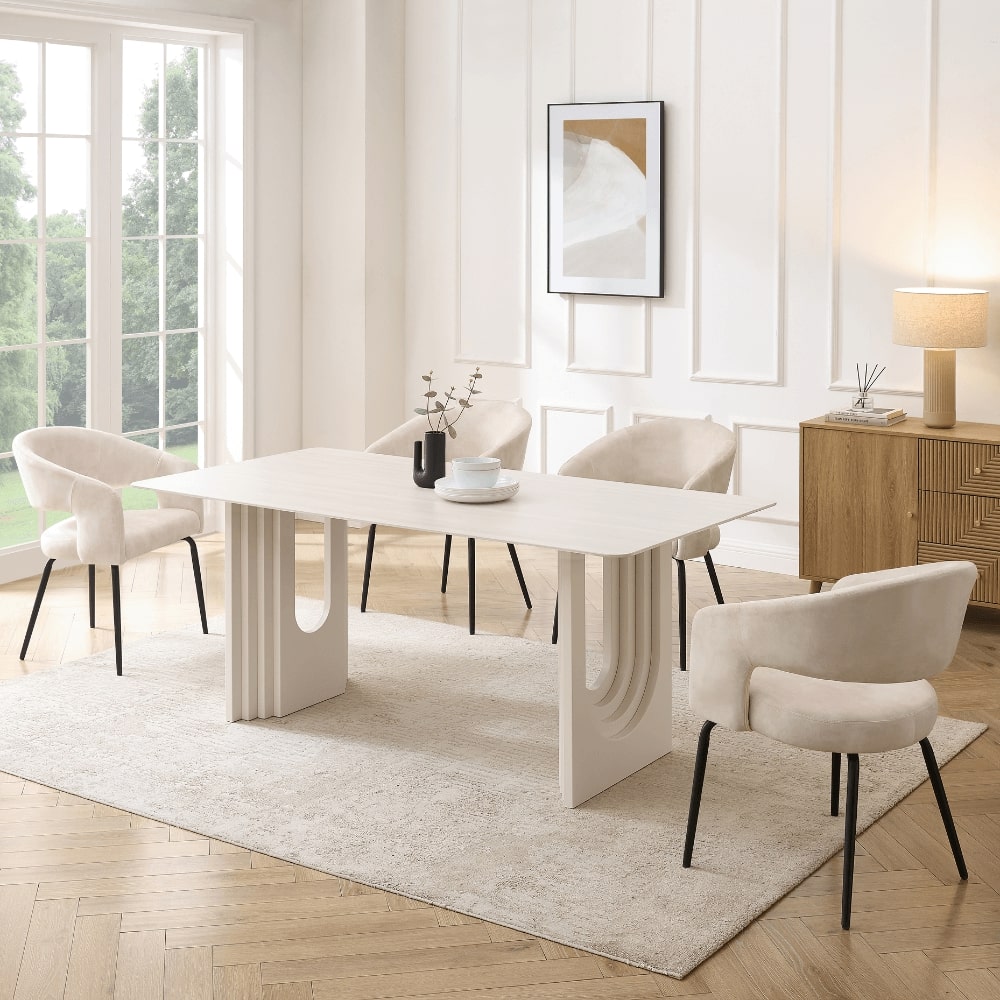 Jasmine Cream Velvet Dining Chair With Black Legs