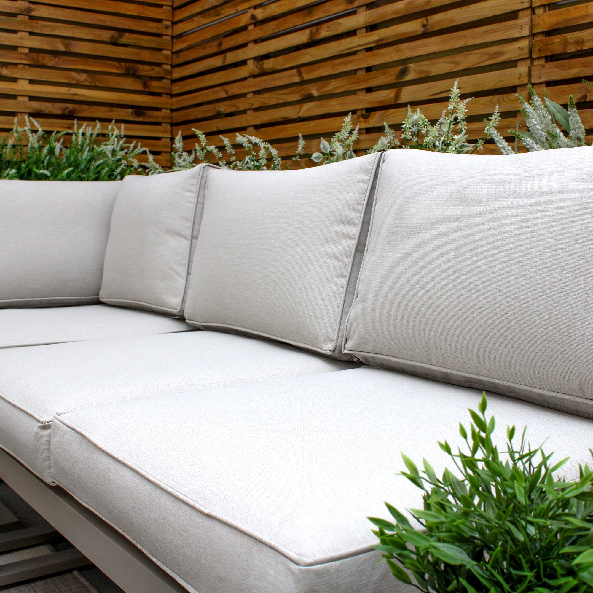 Milan Beige Aluminium 5 Seater Modular Corner Sofa Lounge Garden Set