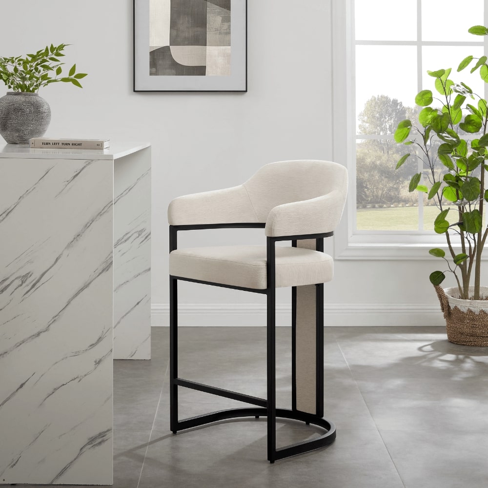 Camilla Curved Cream Chenille Barstool