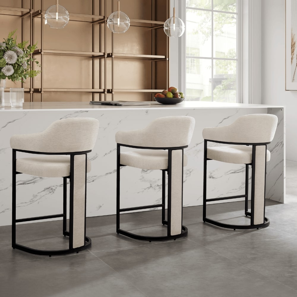 Camilla Curved Cream Chenille Barstool
