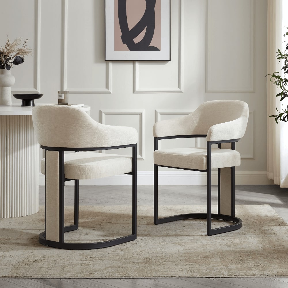Camilla Curved Cream Chenille Dining Chair