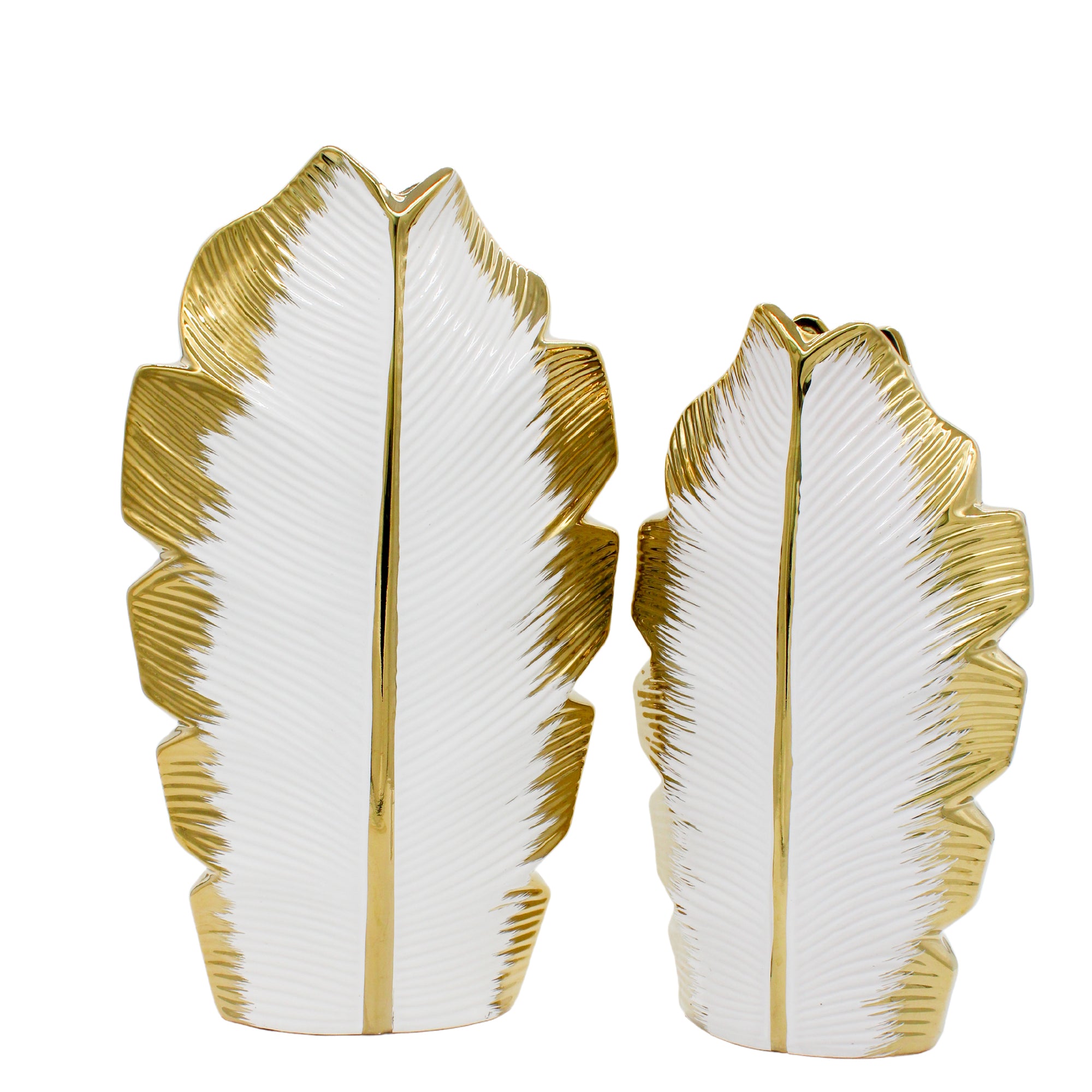 Small White and Gold Leaf Vase