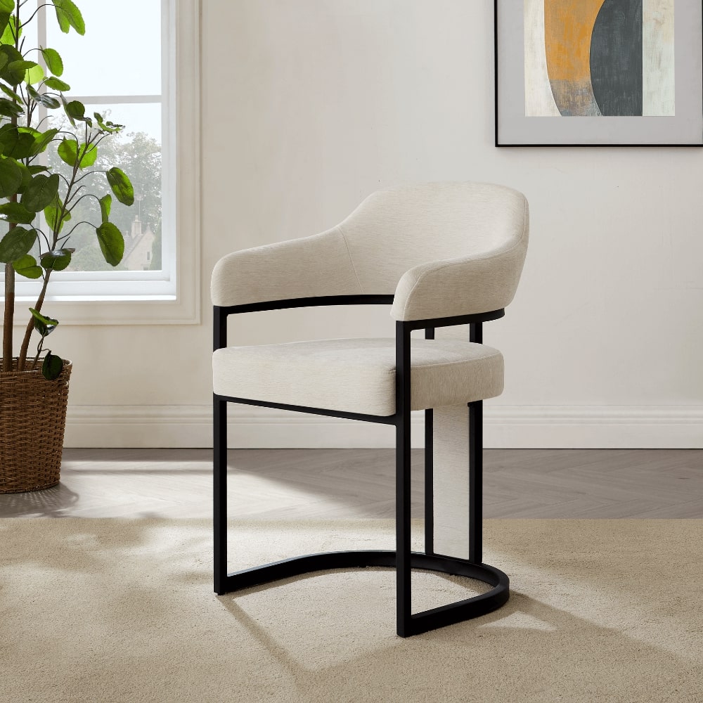 Camilla Curved Cream Chenille Dining Chair